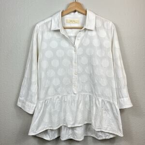 Isabella Sinclair Women’s Medium Button Down Top‎ Polka Dot White Boho High Low